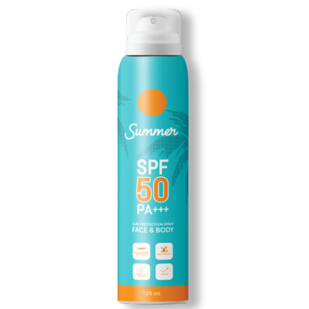 Summer Sun Protection Spray Face & Body SPF50 PA+++ 125 ml สเปรย์กันแดด ละอองบางเบา ใช้ง่ายไม่เหนียวเหนอะหนะ อ่อนโยนต่อผิว กันน้ำ กันเหงื่อ ไม่ทำร้ายธรรมชาติและประการัง